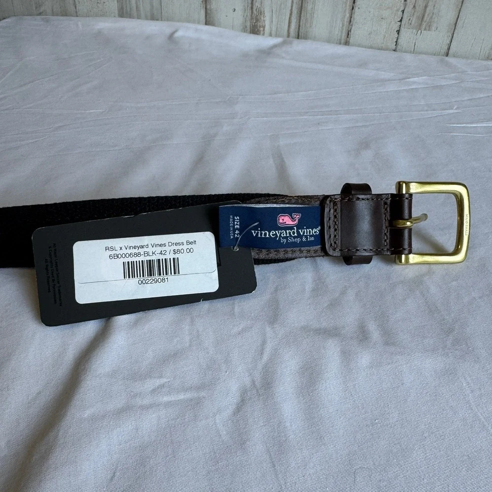 NWT Vineyard Vines Belt Men 42 Black Real SLC Dress Belt Soccer Preppy USA MLS